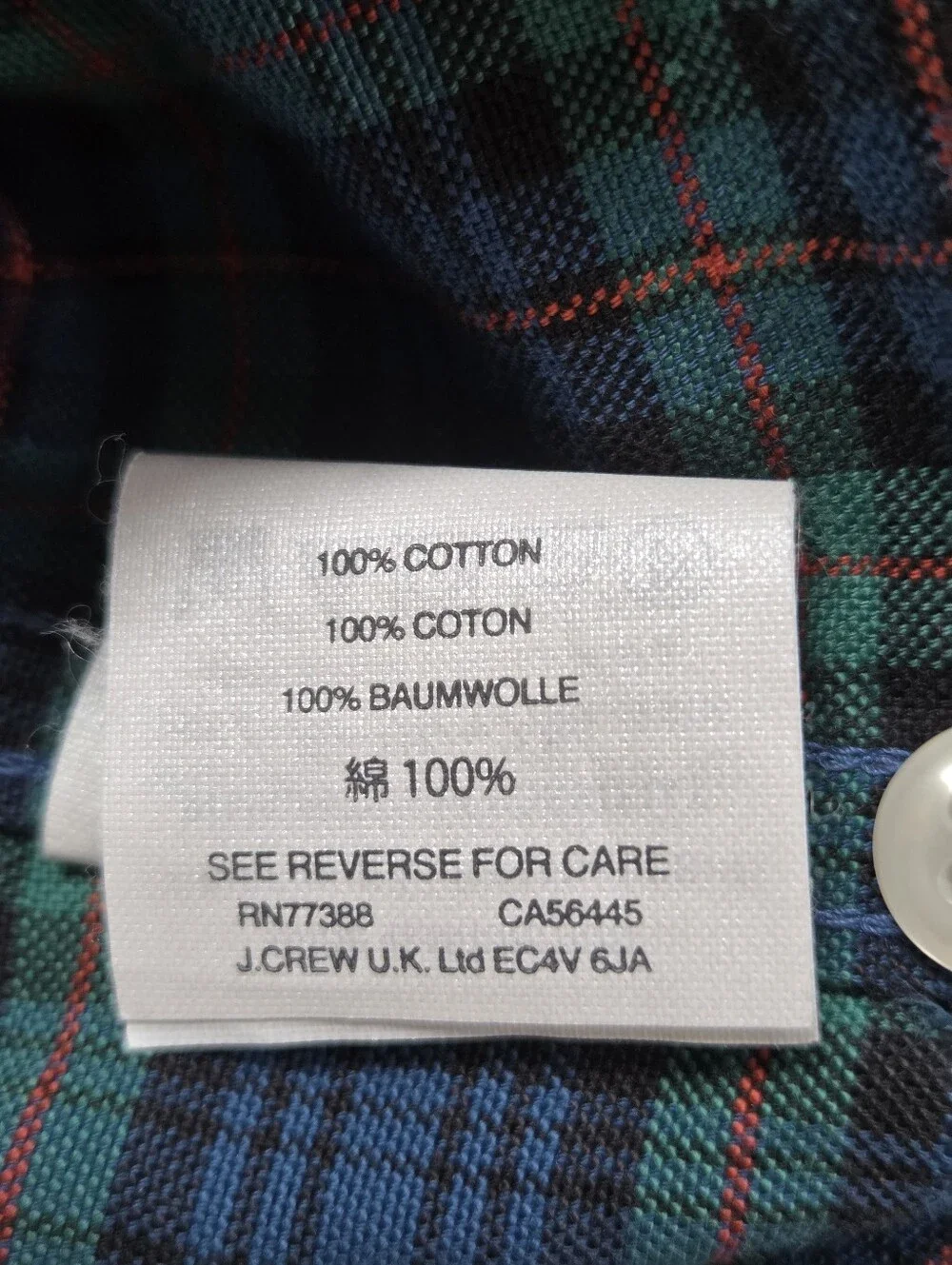 J, Crew, Cotton Oxford Green Blue Plaid, Long Sleeved Shirt!